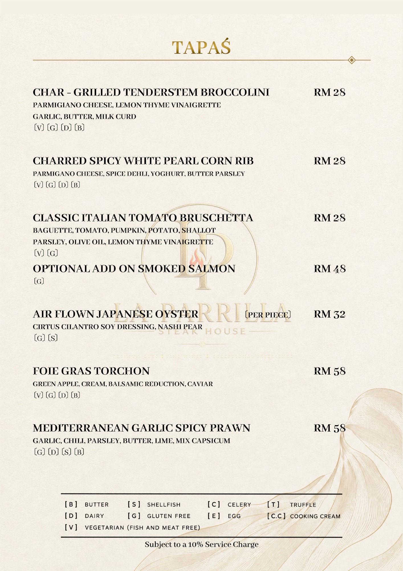 Tapas — original restaurant menu page with prices