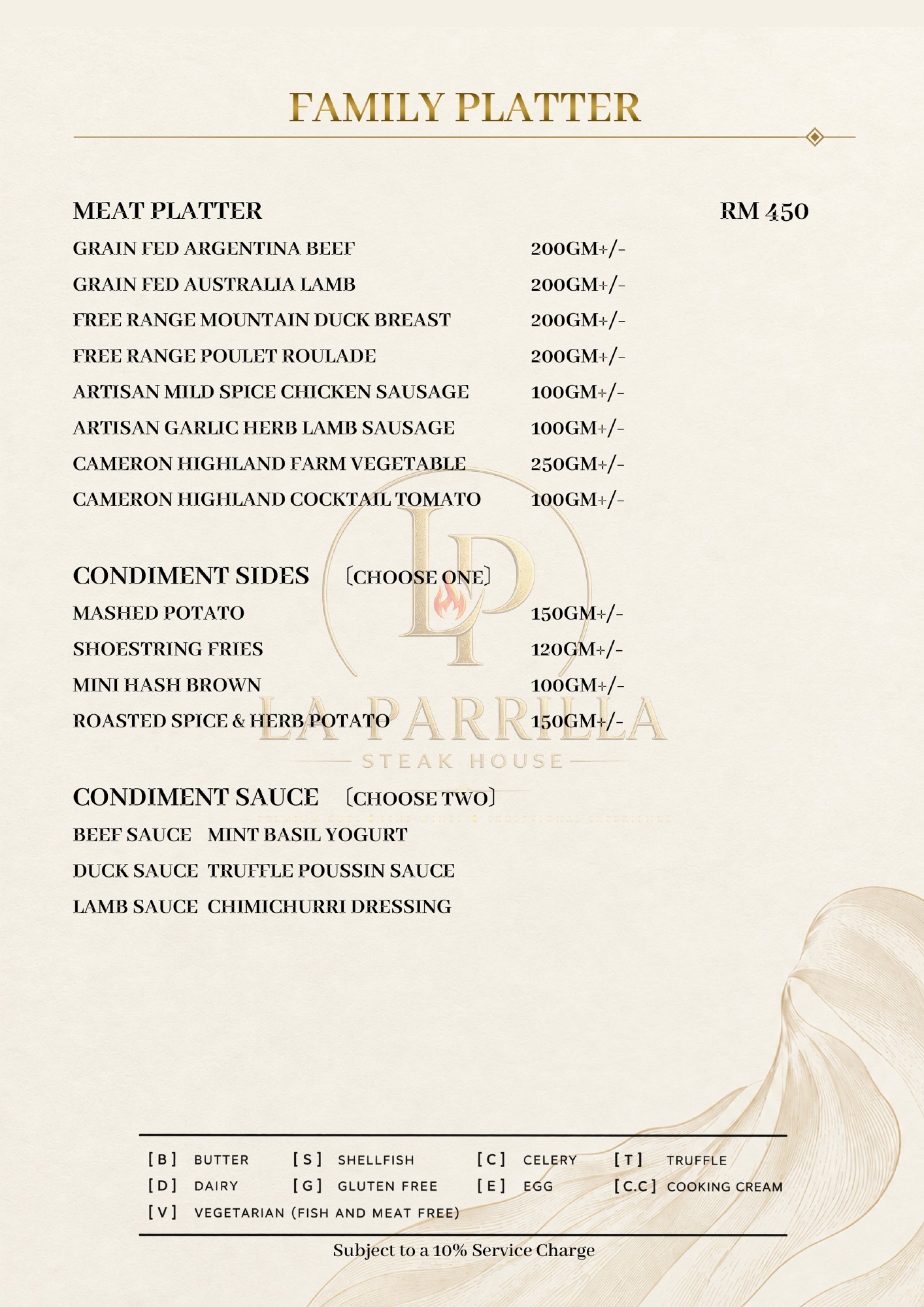 Family Platter — original restaurant menu page with prices