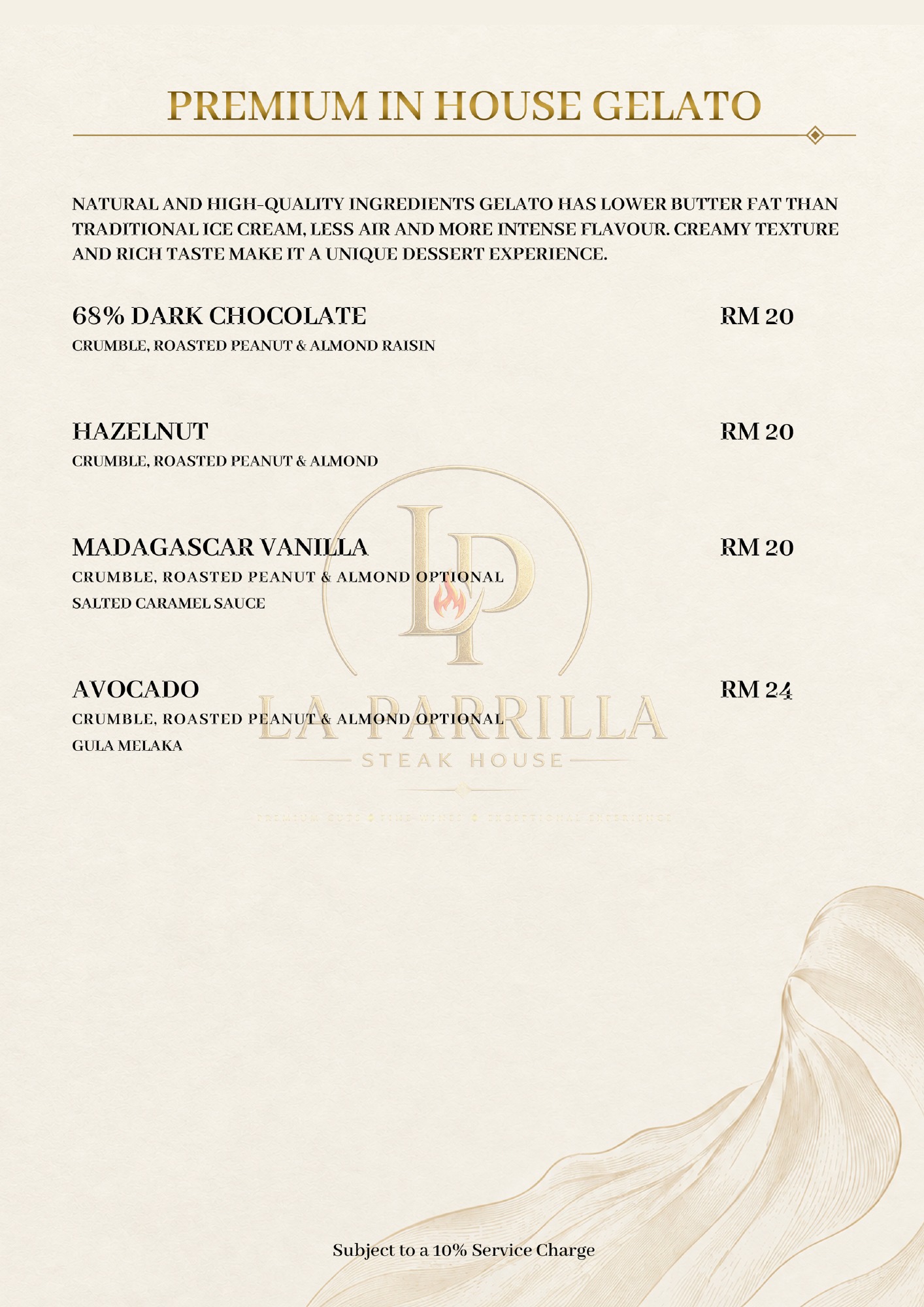 Gelato — original restaurant menu page with prices